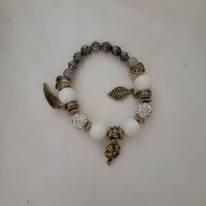 Womens Stretch Beaded Charm Bracelet